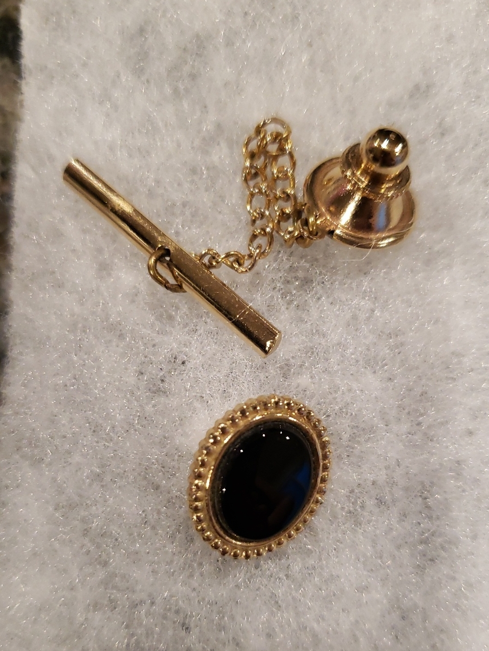 Vintage Tie Tac Gold-Tone Black Onyx or Faux Onyx Excellent Condition